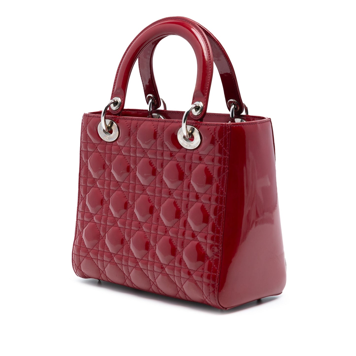 Red Dior Medium Patent Cannage Lady Dior Satchel