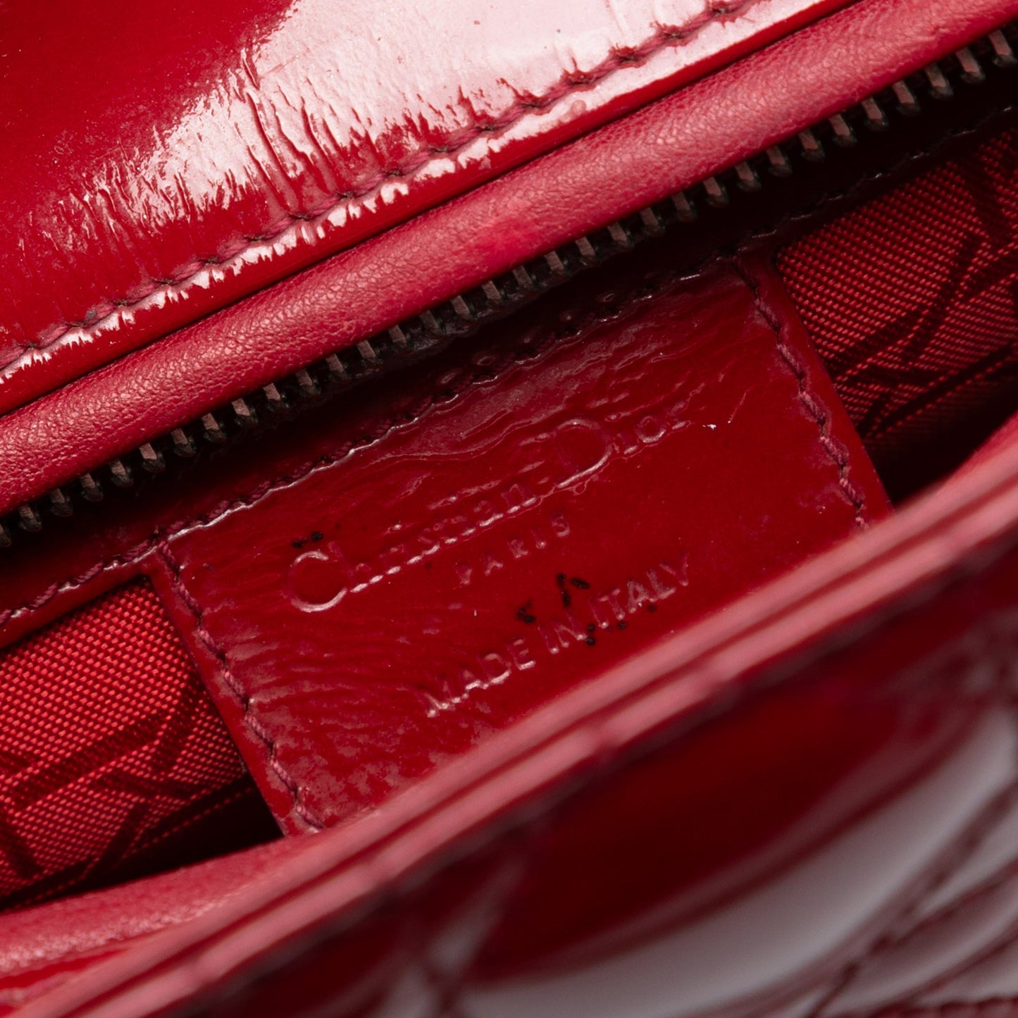 Red Dior Medium Patent Cannage Lady Dior Satchel
