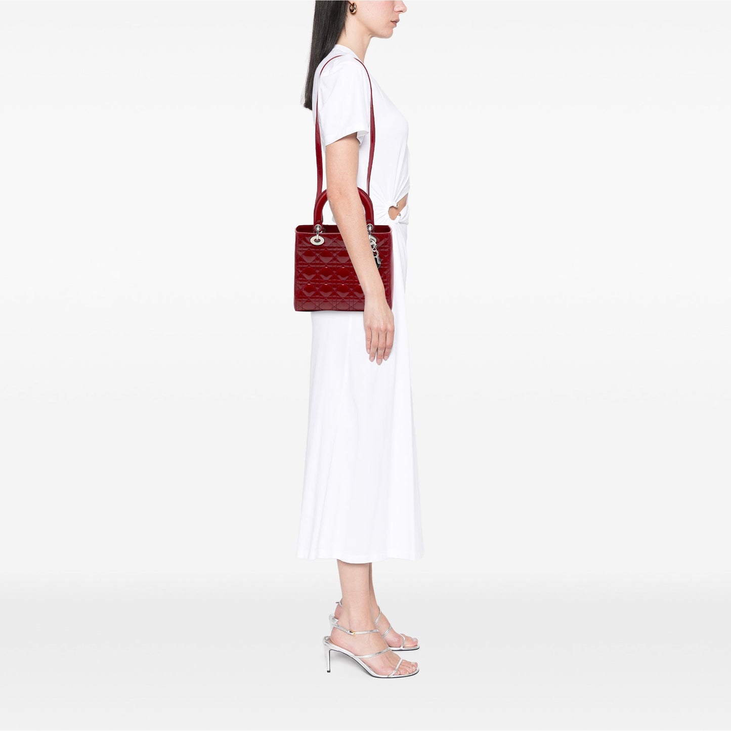 Red Dior Medium Patent Cannage Lady Dior Satchel