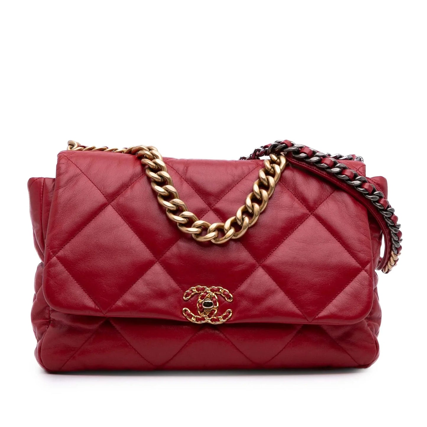 Red Chanel Maxi Lambskin 19 Flap Satchel