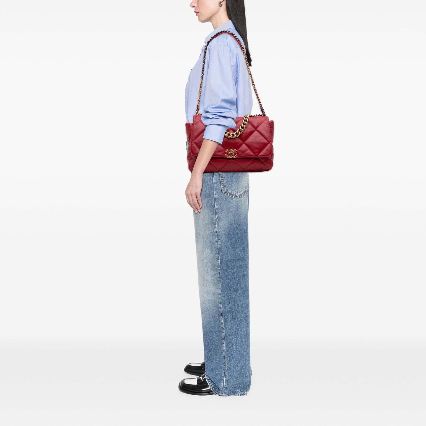 Red Chanel Maxi Lambskin 19 Flap Satchel