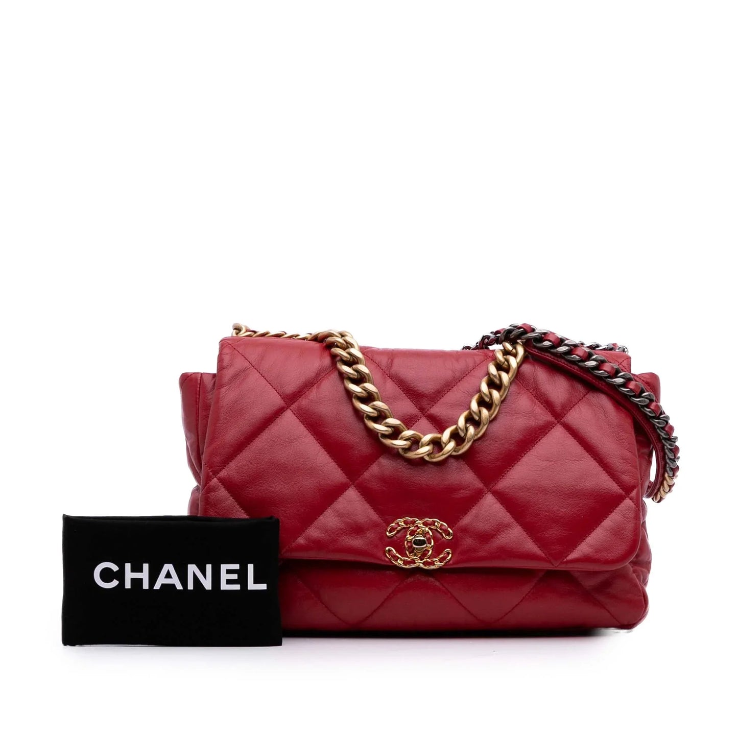 Red Chanel Maxi Lambskin 19 Flap Satchel