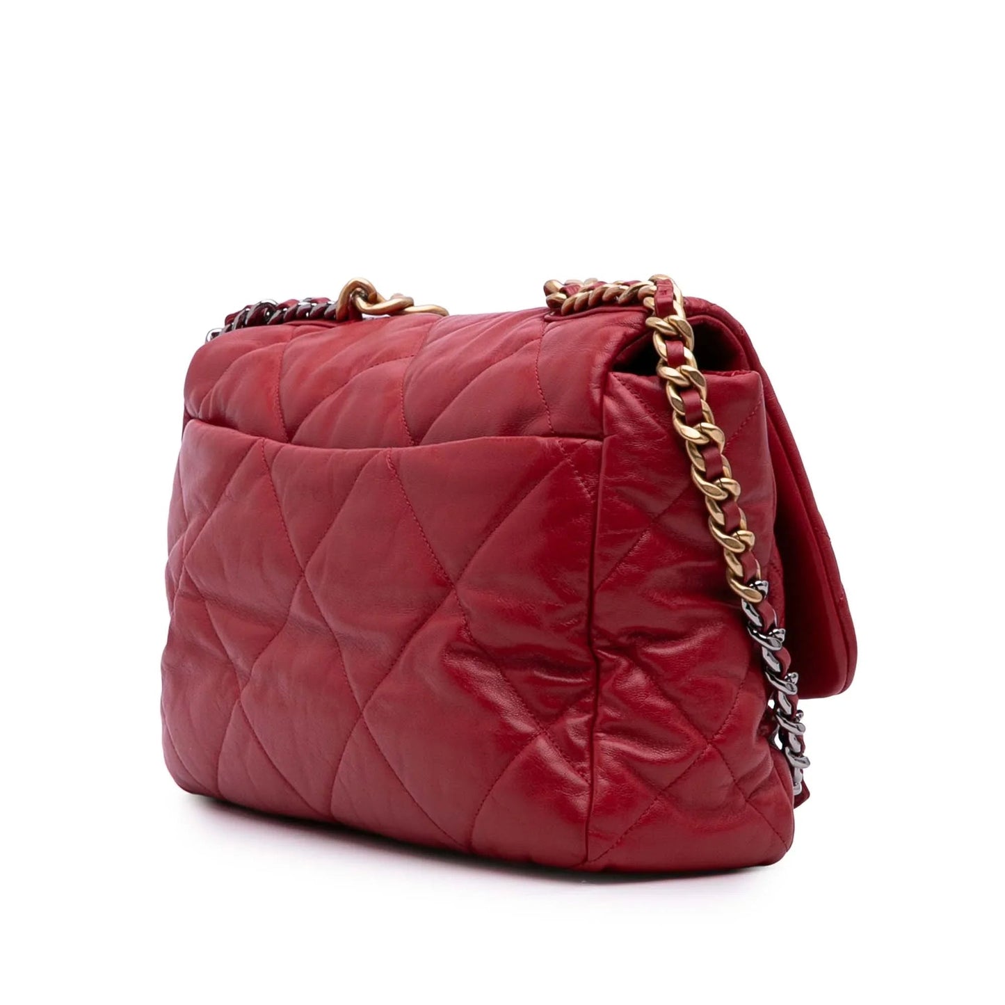 Red Chanel Maxi Lambskin 19 Flap Satchel