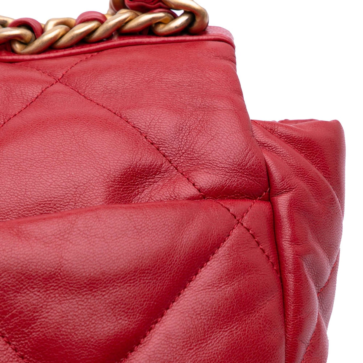 Red Chanel Maxi Lambskin 19 Flap Satchel
