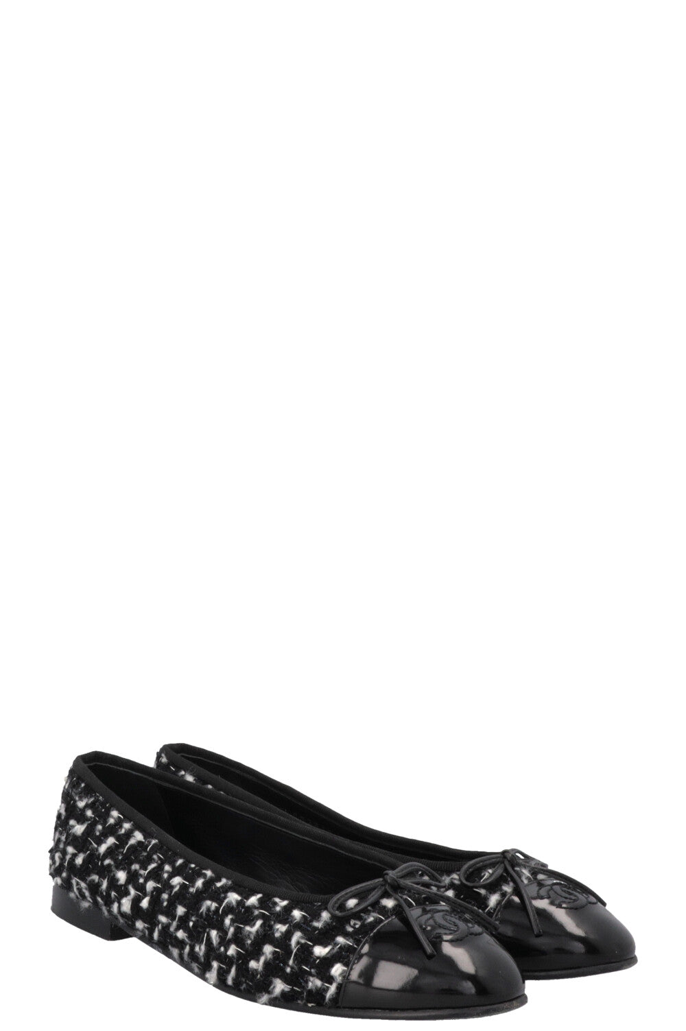 CHANEL Classic Ballet Flats Tweed Black White