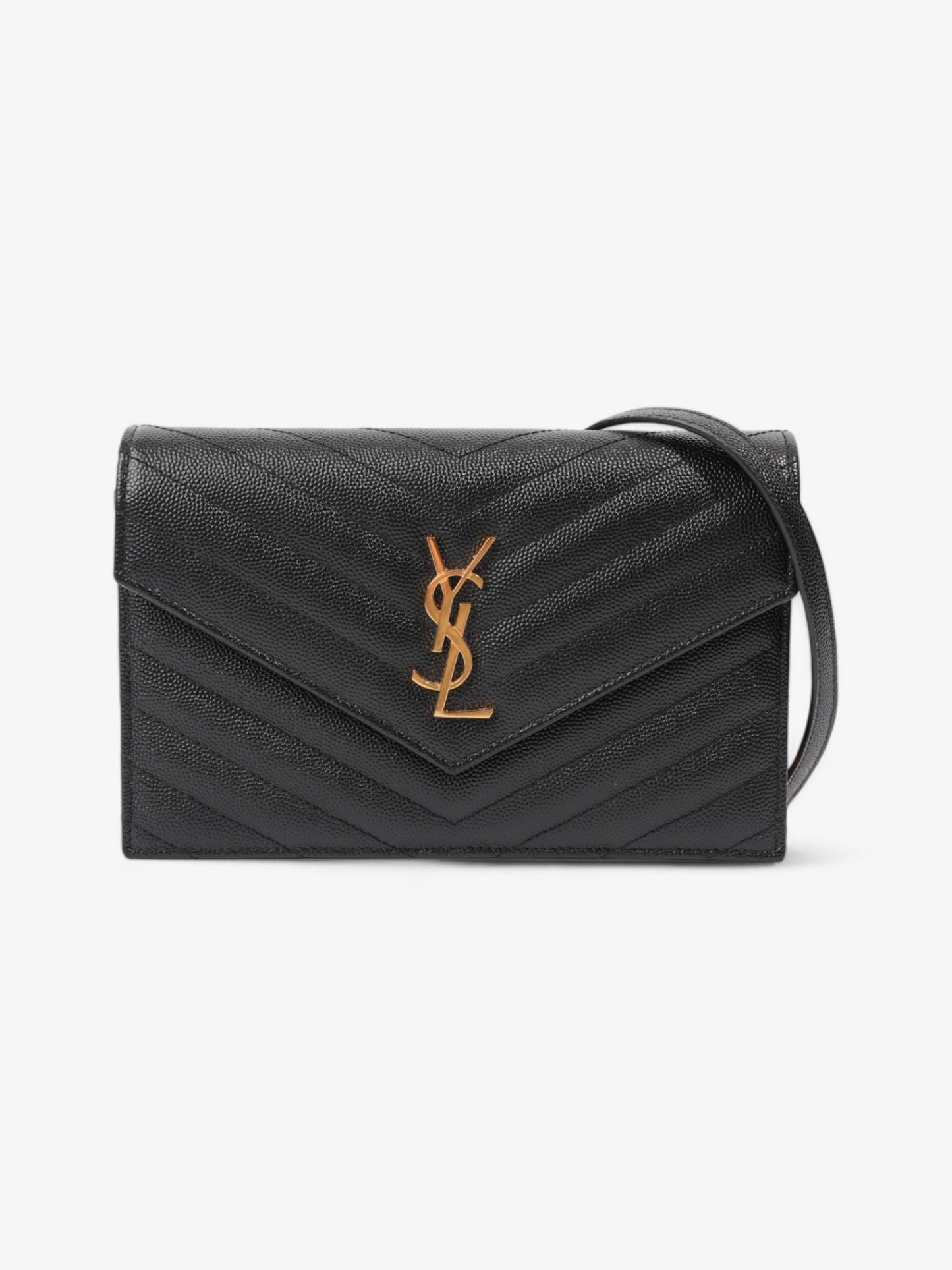 Saint Laurent Envelope Chain Wallet Black Grained Leather