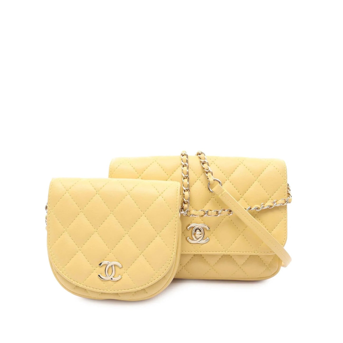 Yellow Chanel Quilted Lambskin Side Packs Flap Crossbody Bag