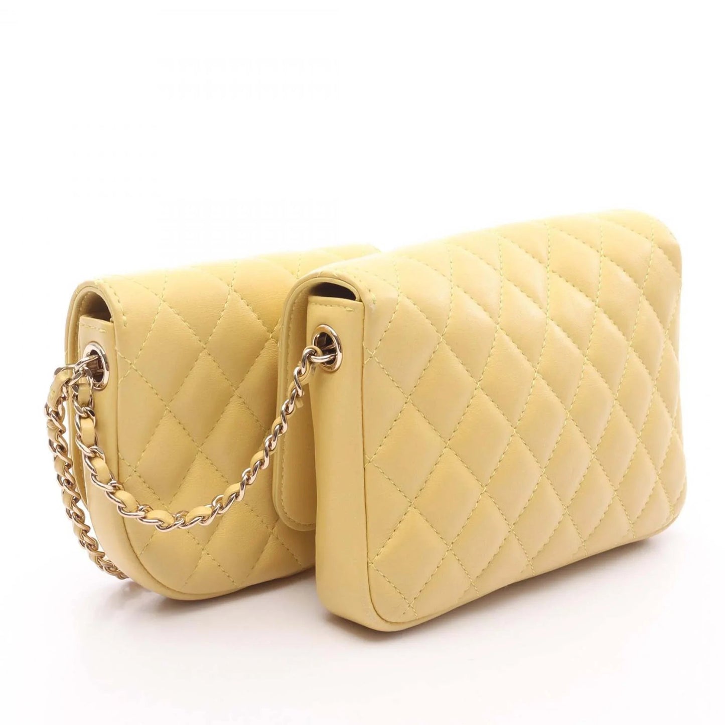 Yellow Chanel Quilted Lambskin Side Packs Flap Crossbody Bag