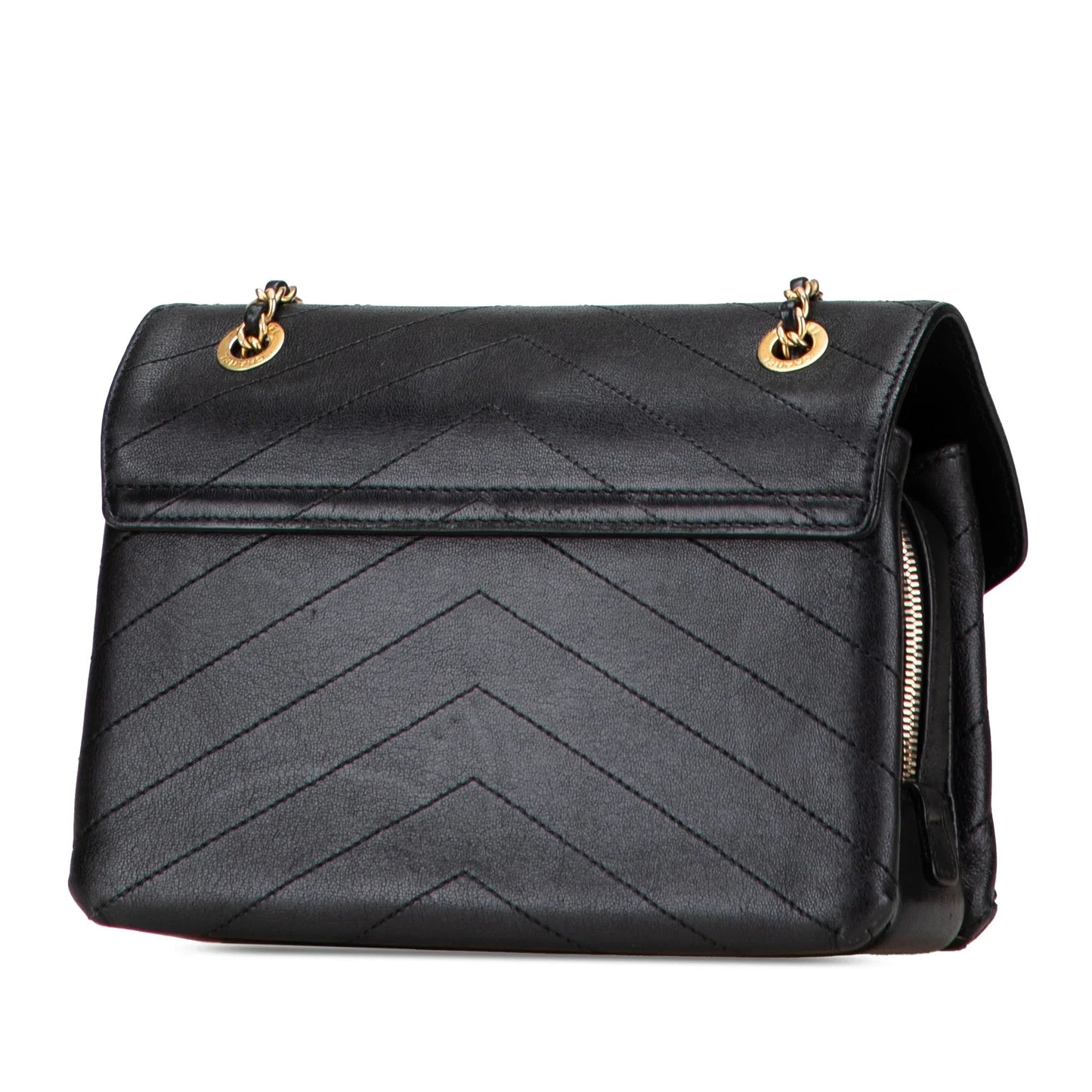 Black Chanel Small Chevron Lambskin Stitched Envelope Flap Shoulder Bag