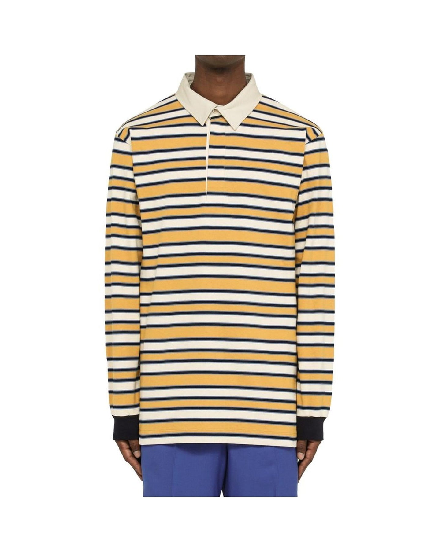 Gucci Striped Long Sleeve Polo Shirt Men Yellow