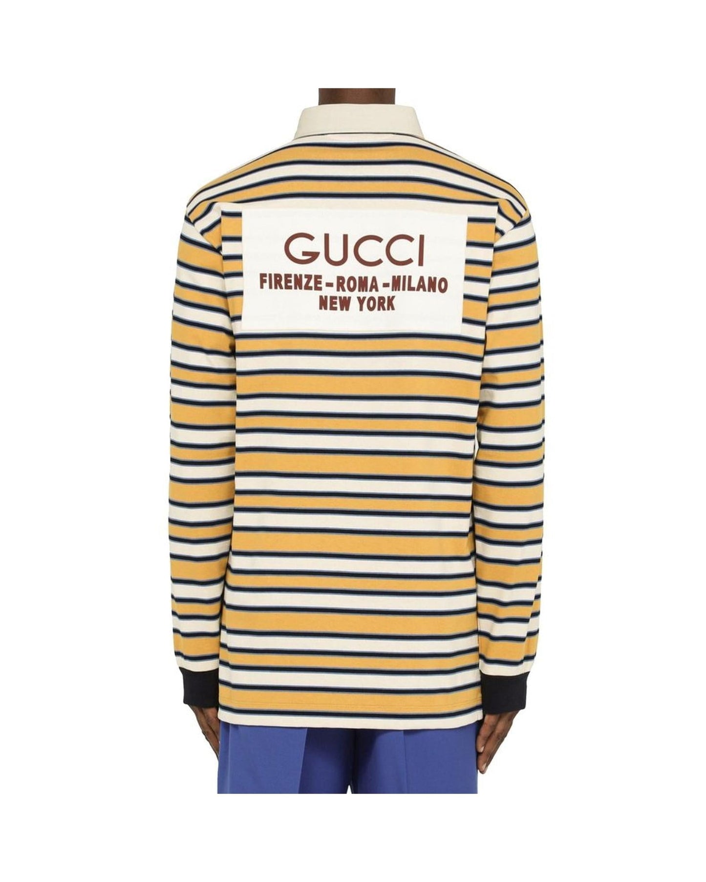Gucci Striped Long Sleeve Polo Shirt Men Yellow
