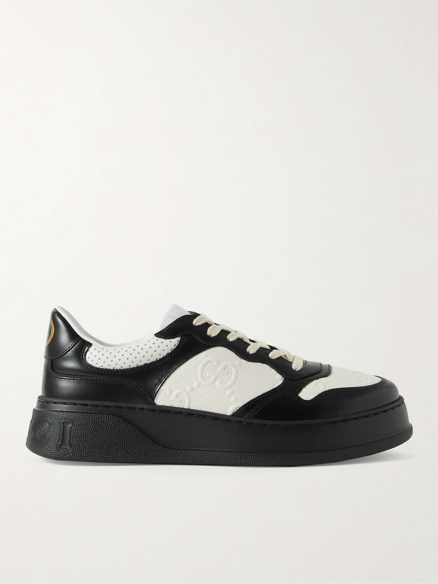 GUCCI GG EMBOSSED LOW-TOP LEATHER SNEAKERS
