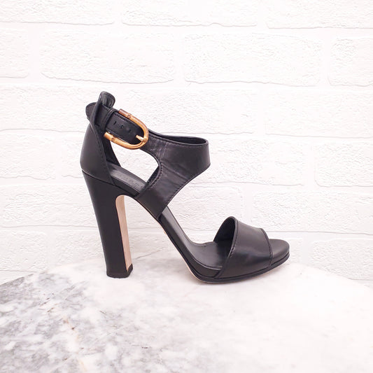 GUCCI BLACK LEATHER PUMPS WITH BAMBOO DETAIL - SIZE 41