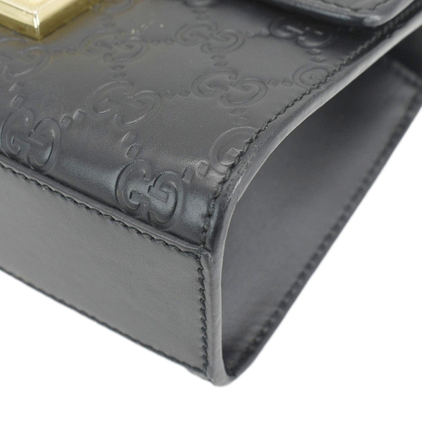 GUCCI Signature Padlock Leather Top Handle Shoulder Bag Black 409487