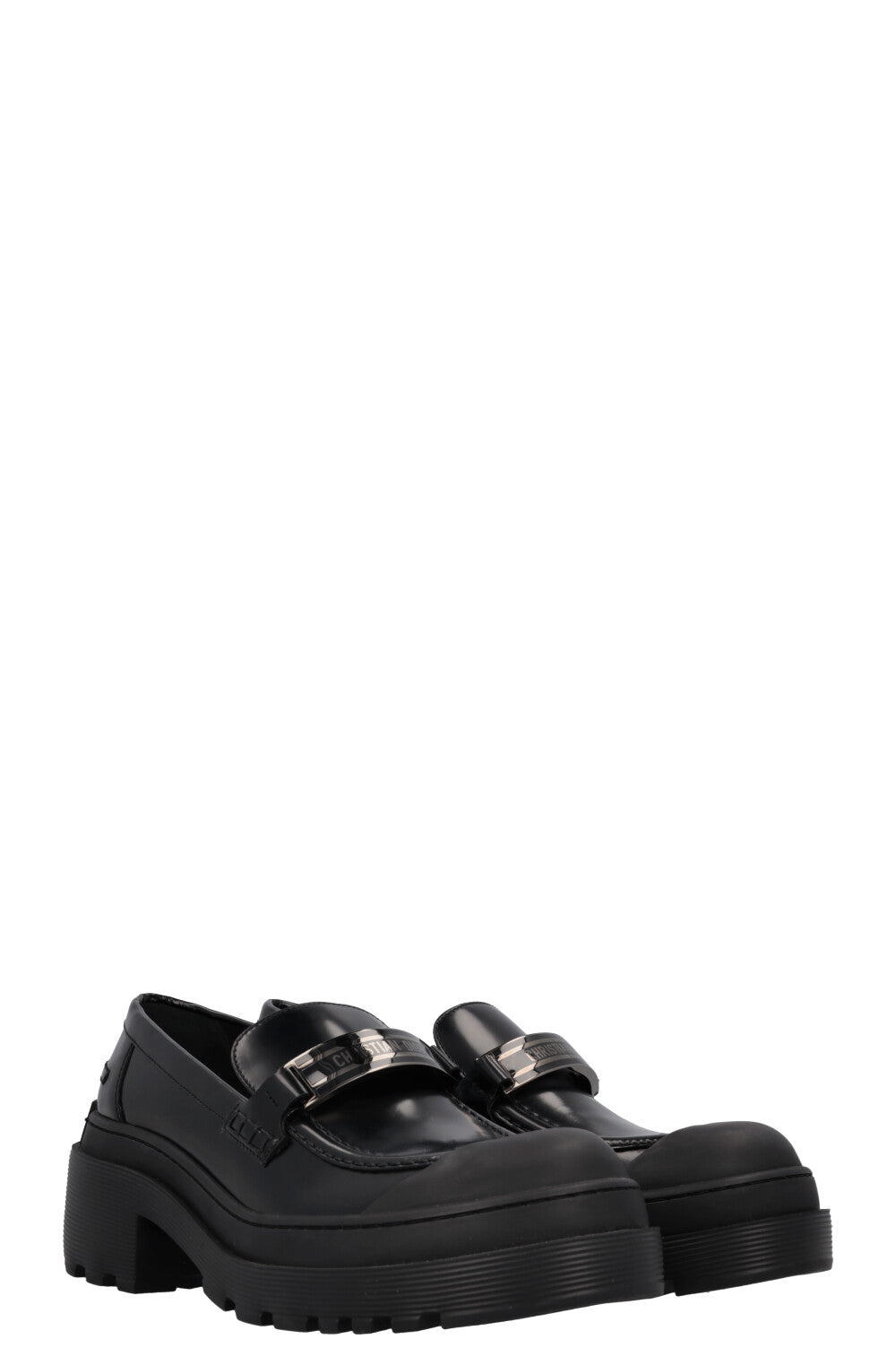 CHRISTIAN DIOR Code Lug Loafers Leather Black