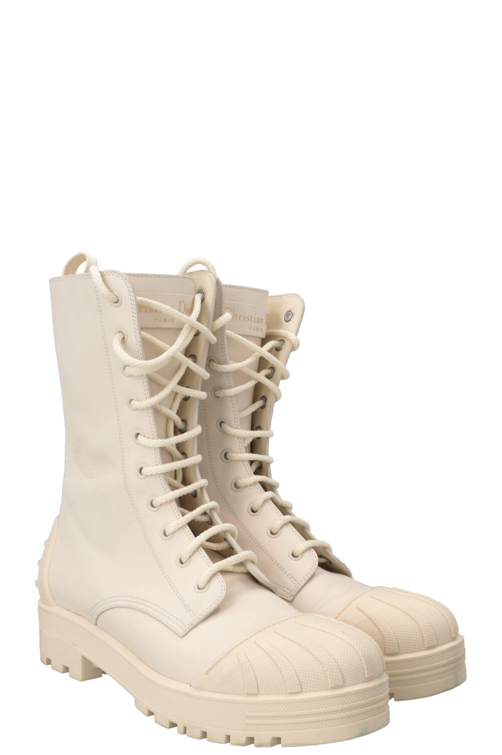 CHRISTIAN DIOR Combat Boots PVC Leather Ivory