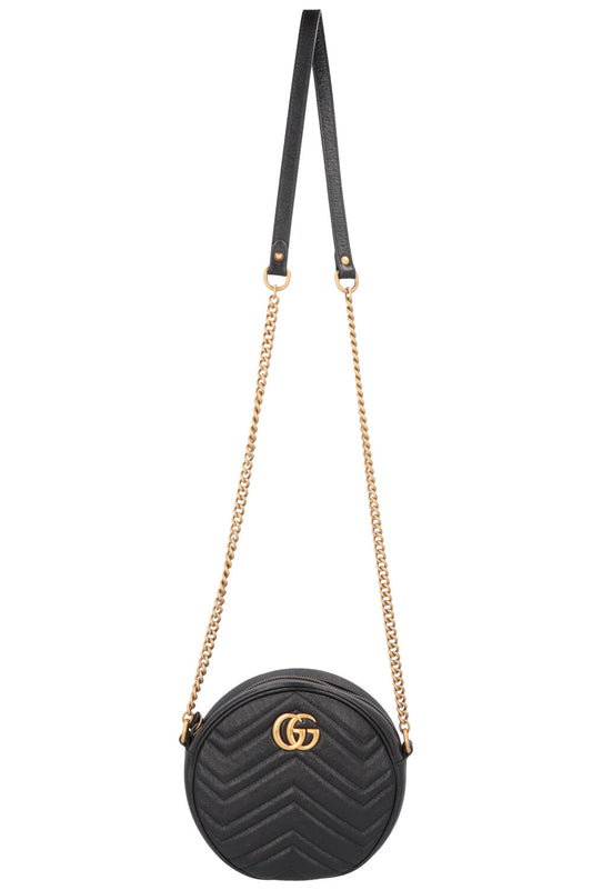 GUCCI Marmont Round Crossbody Bag Leather Black