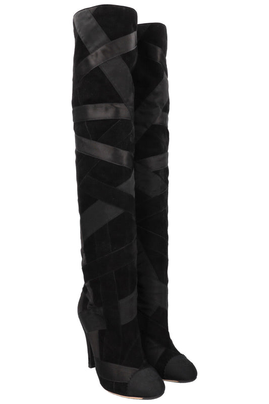 CHANEL 2017 Cosmopolite CC Overknee Boots Black
