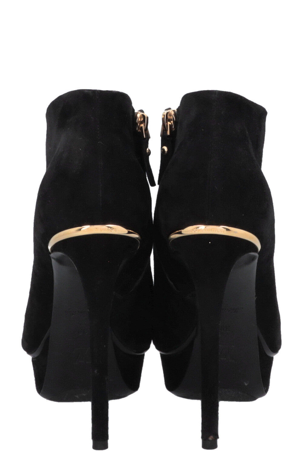 LOUIS VUITTON Open Toe Plateau Heels Suede Black