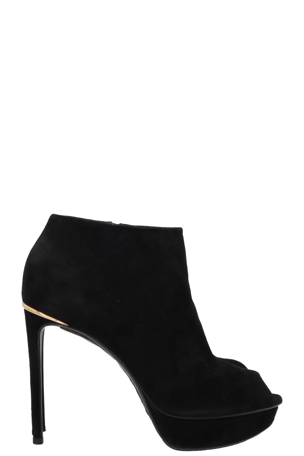 LOUIS VUITTON Open Toe Plateau Heels Suede Black