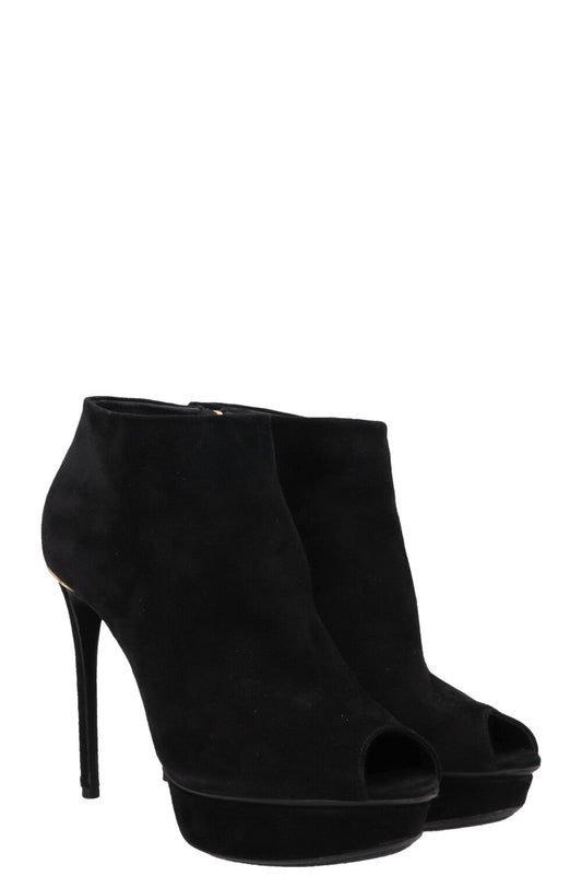 LOUIS VUITTON Open Toe Plateau Heels Suede Black