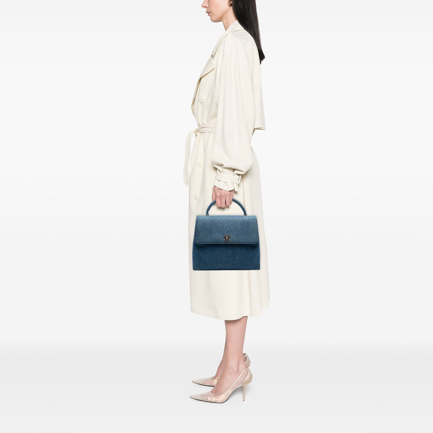 Blue Chanel CC Denim Kelly Top Handle Bag