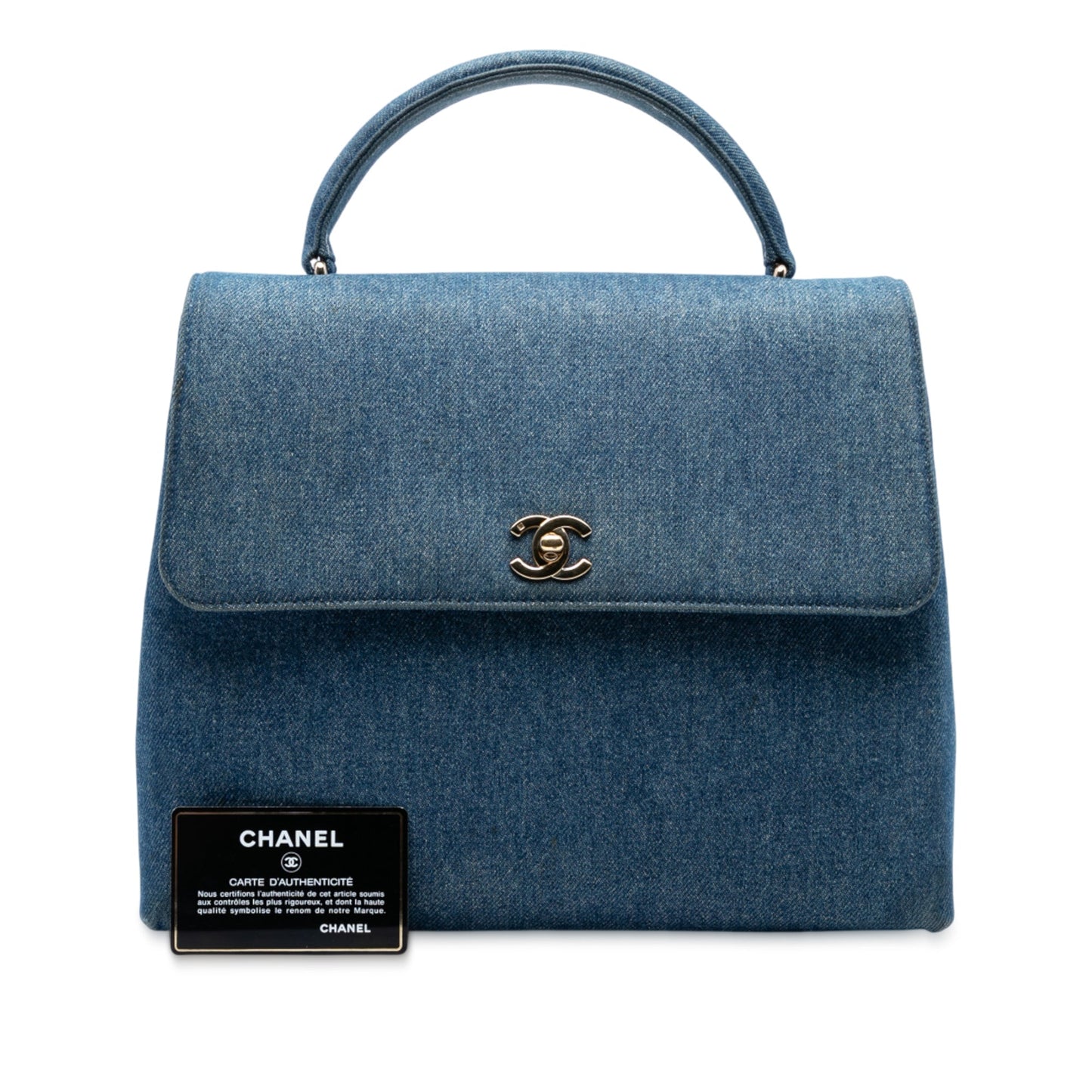 Blue Chanel CC Denim Kelly Top Handle Bag