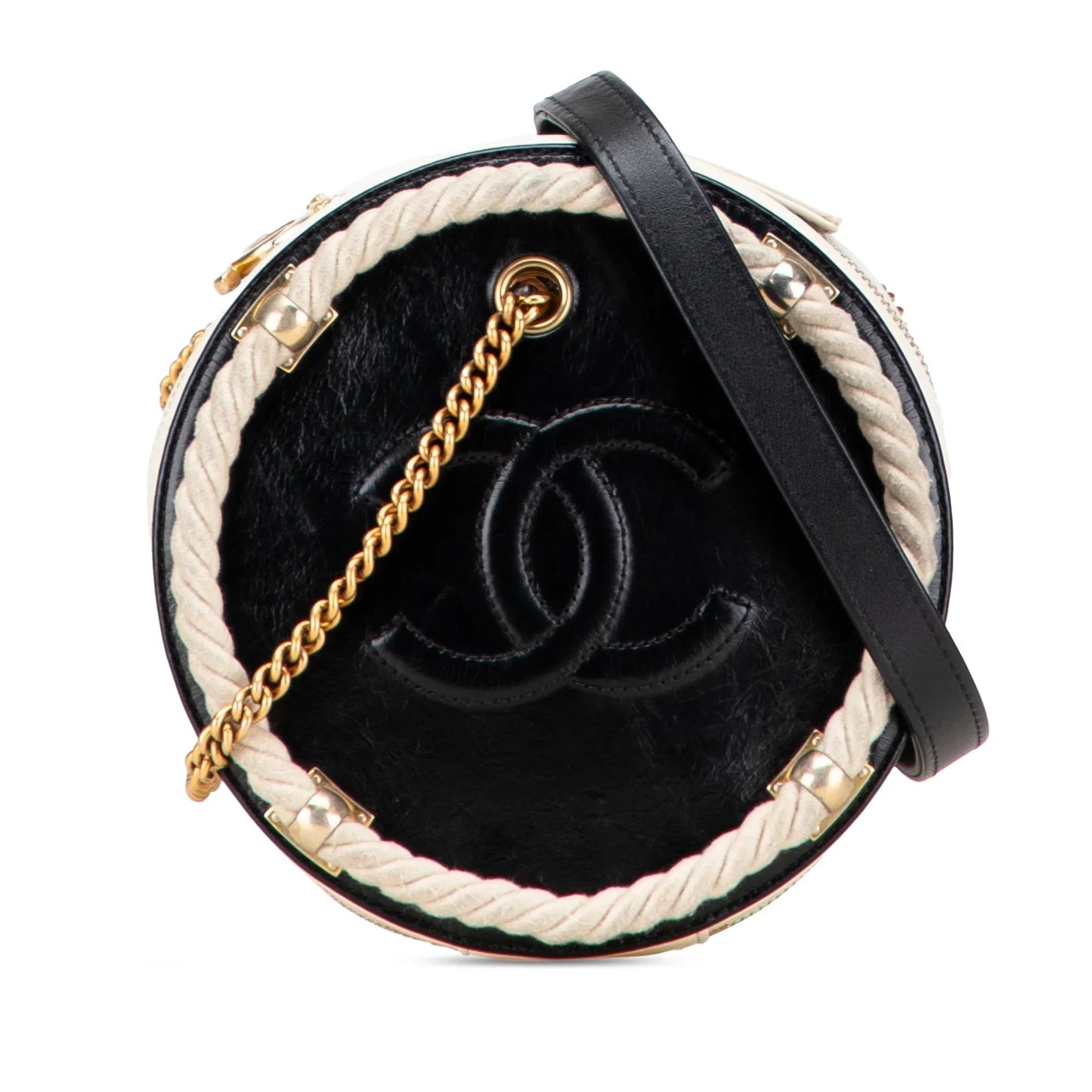 Black Chanel Crumpled Calfskin En Vogue Round Bag Satchel