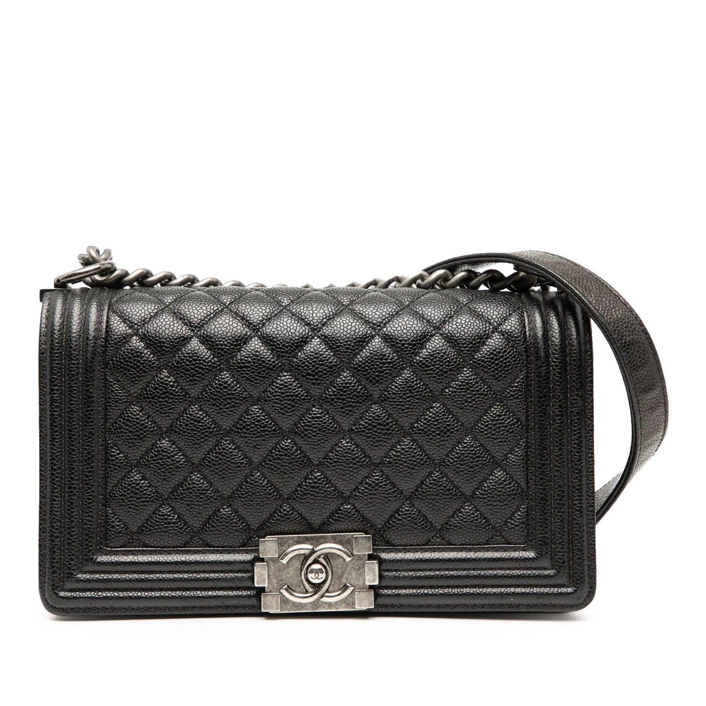 Black Chanel Old Medium Quilted Caviar Boy Flap Crossbody Bag