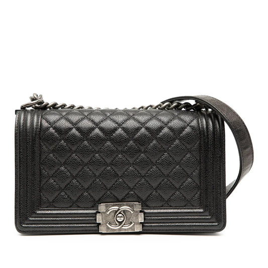 Black Chanel Old Medium Quilted Caviar Boy Flap Crossbody Bag