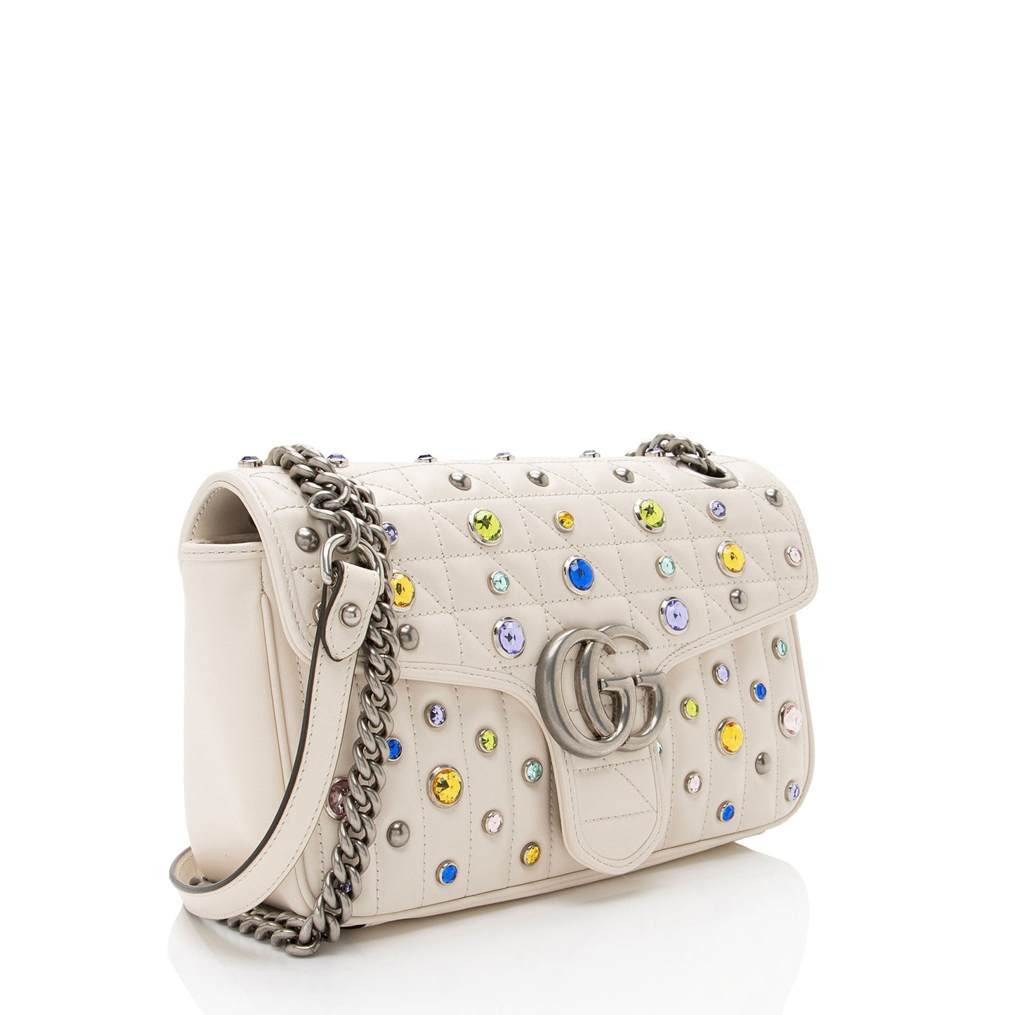 Gucci Crystal Embellished Matelasse GG Marmont Small Flap Bag (SHF-3tbySh)