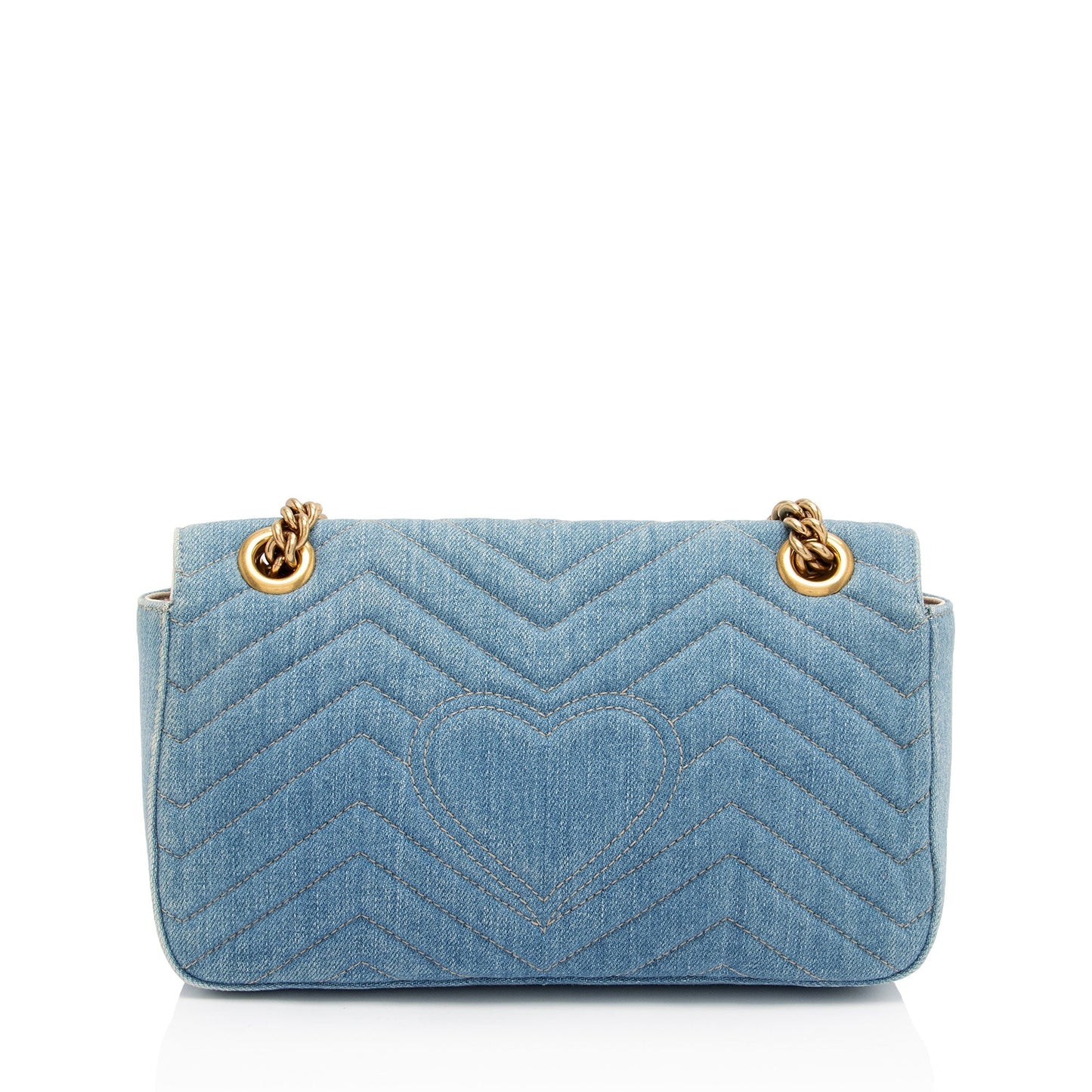 Gucci Denim Matelasse Pearl GG Marmont Small Flap Bag (SHF-JQgdk7)