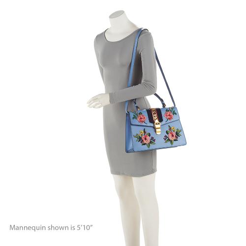 Gucci Embroidered Leather Floral Sylvie Top Handle Bag (SHF-7G6W1J)