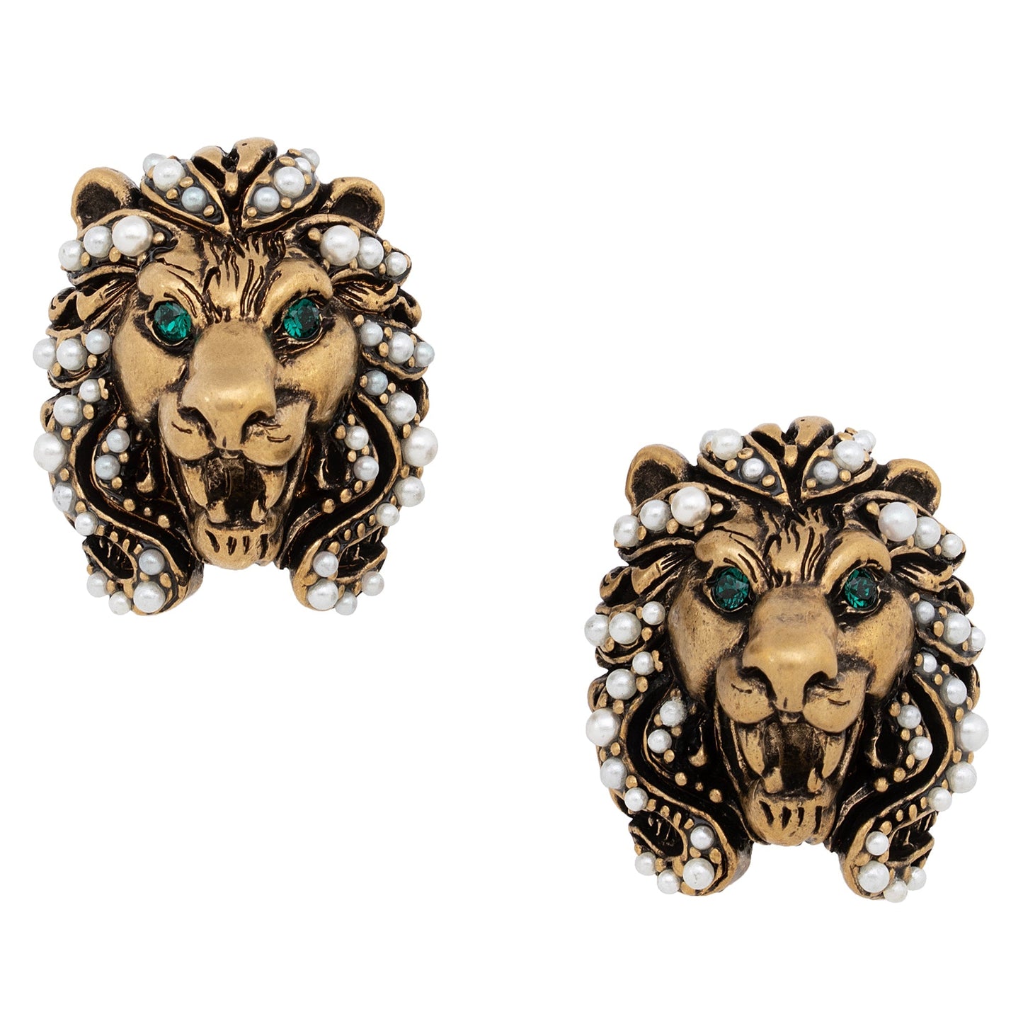 Gucci Faux Pearl Crystal Lion Head Clip On Earrings (SHF-22367)