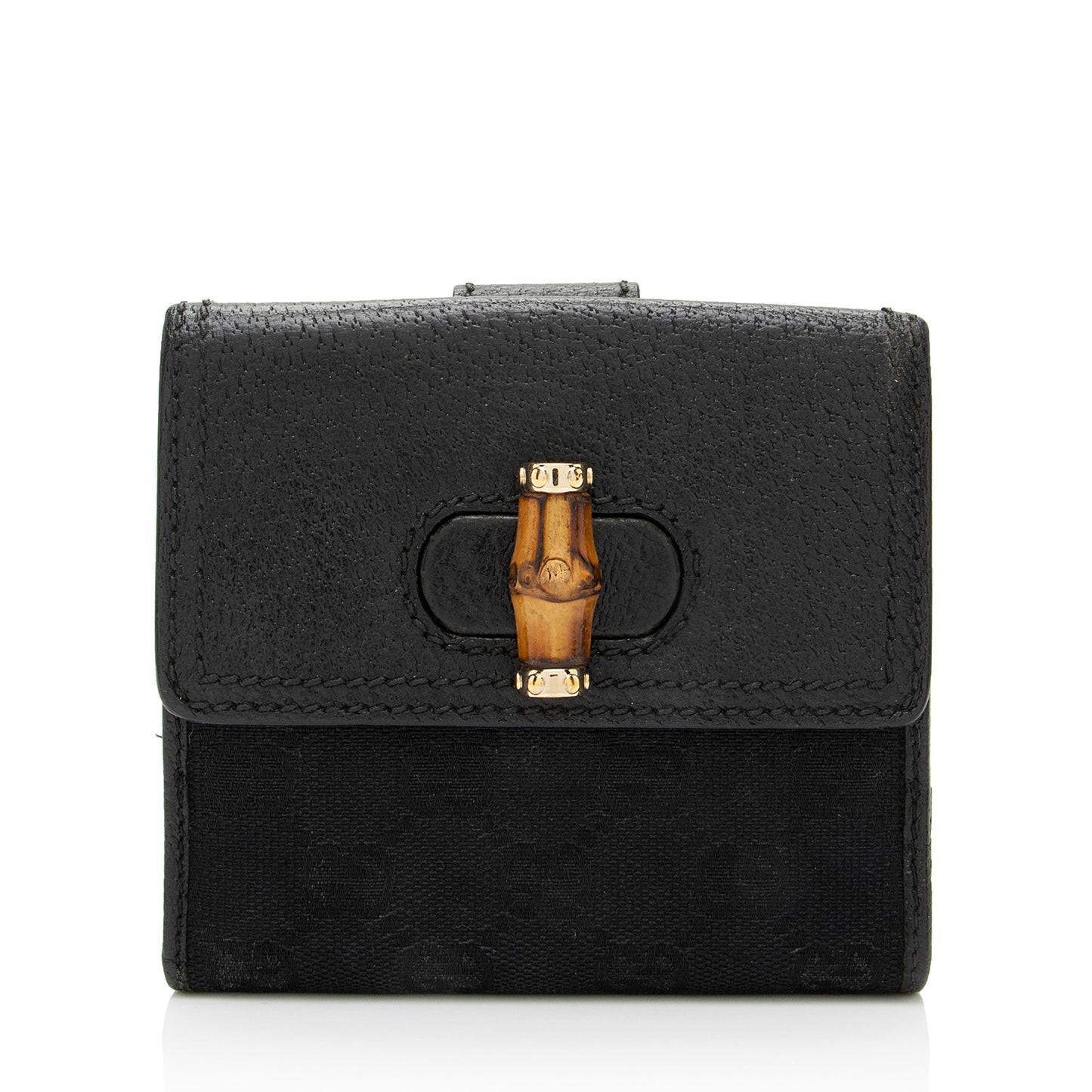 Gucci GG Canvas Leather Bamboo French Wallet (SHF-HzlezQ)