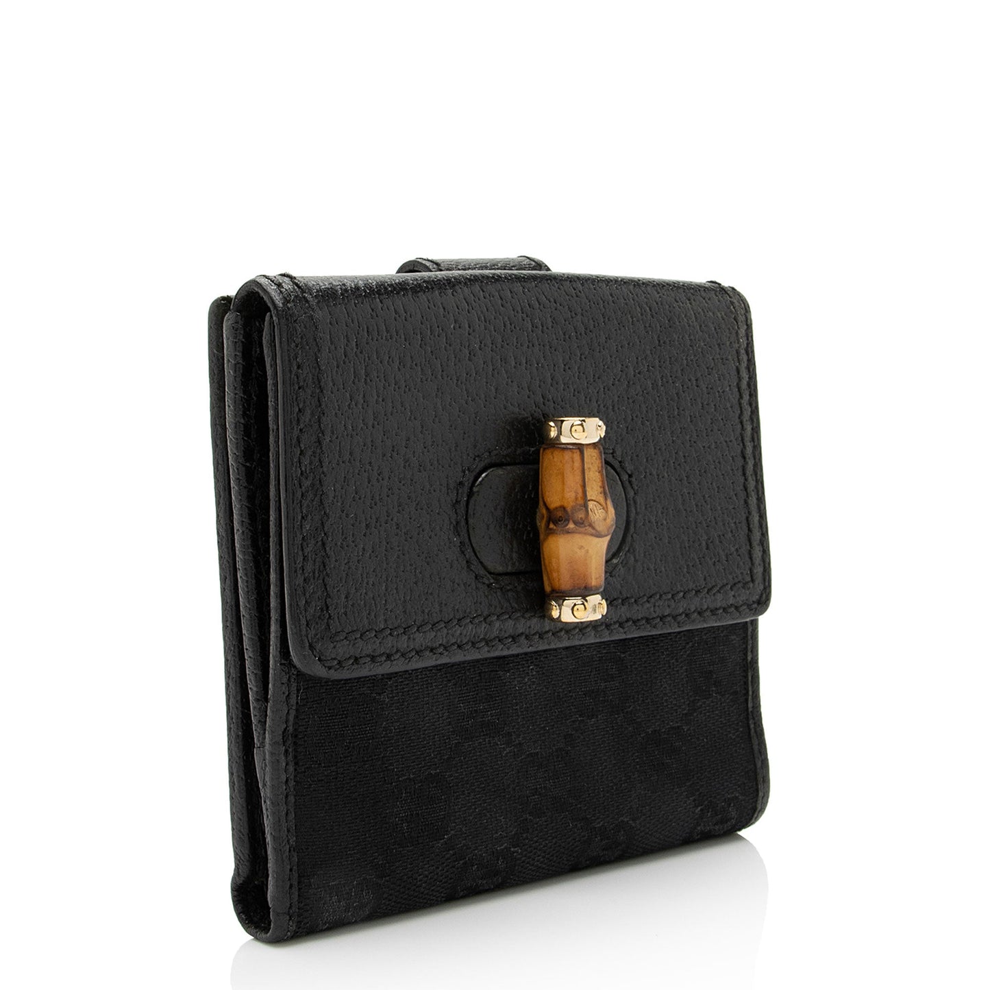 Gucci GG Canvas Leather Bamboo French Wallet (SHF-HzlezQ)