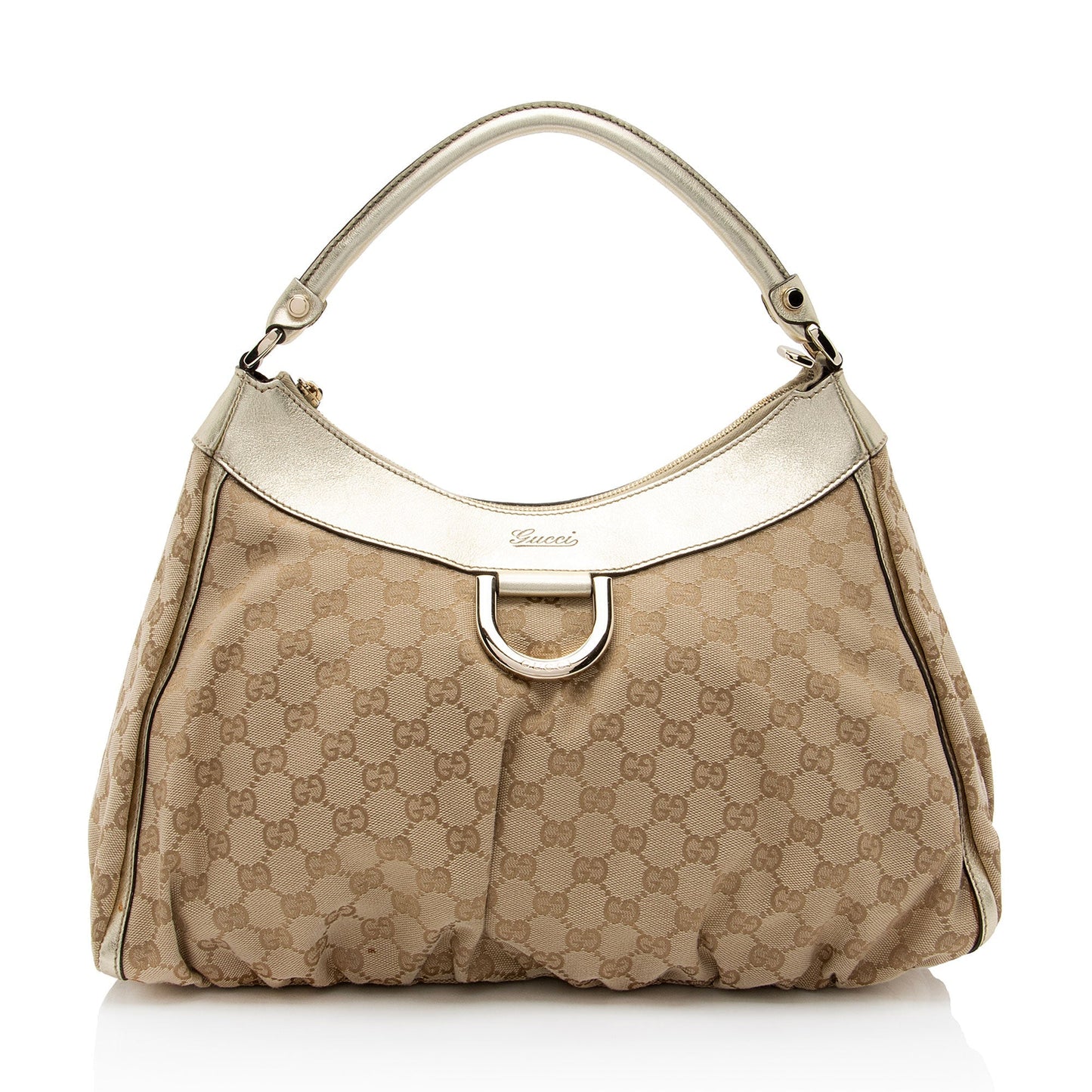 Gucci GG Canvas Metallic Leather D Ring Medium Hobo (SHF-hGJsEO)