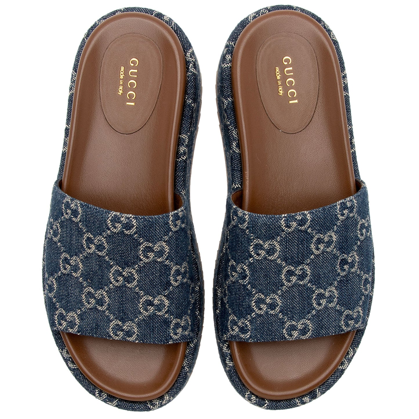 Gucci GG Denim Angelina Slide Platform Sandals - Size 7 / 37 (SHF-tnPdWr)