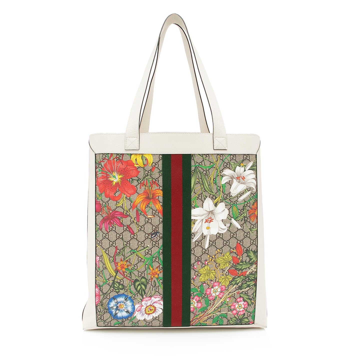 Gucci GG Supreme Flora Ophidia Vertical Shopping Tote (SHF-0C0Gj1)
