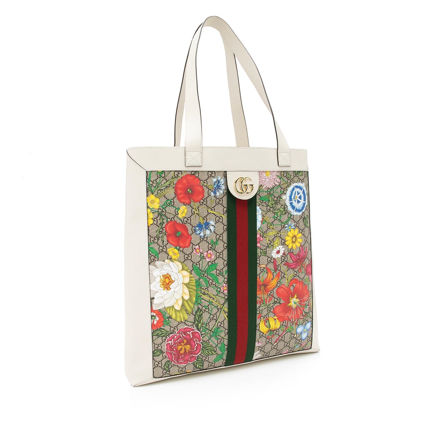 Gucci GG Supreme Flora Ophidia Vertical Shopping Tote (SHF-0C0Gj1)