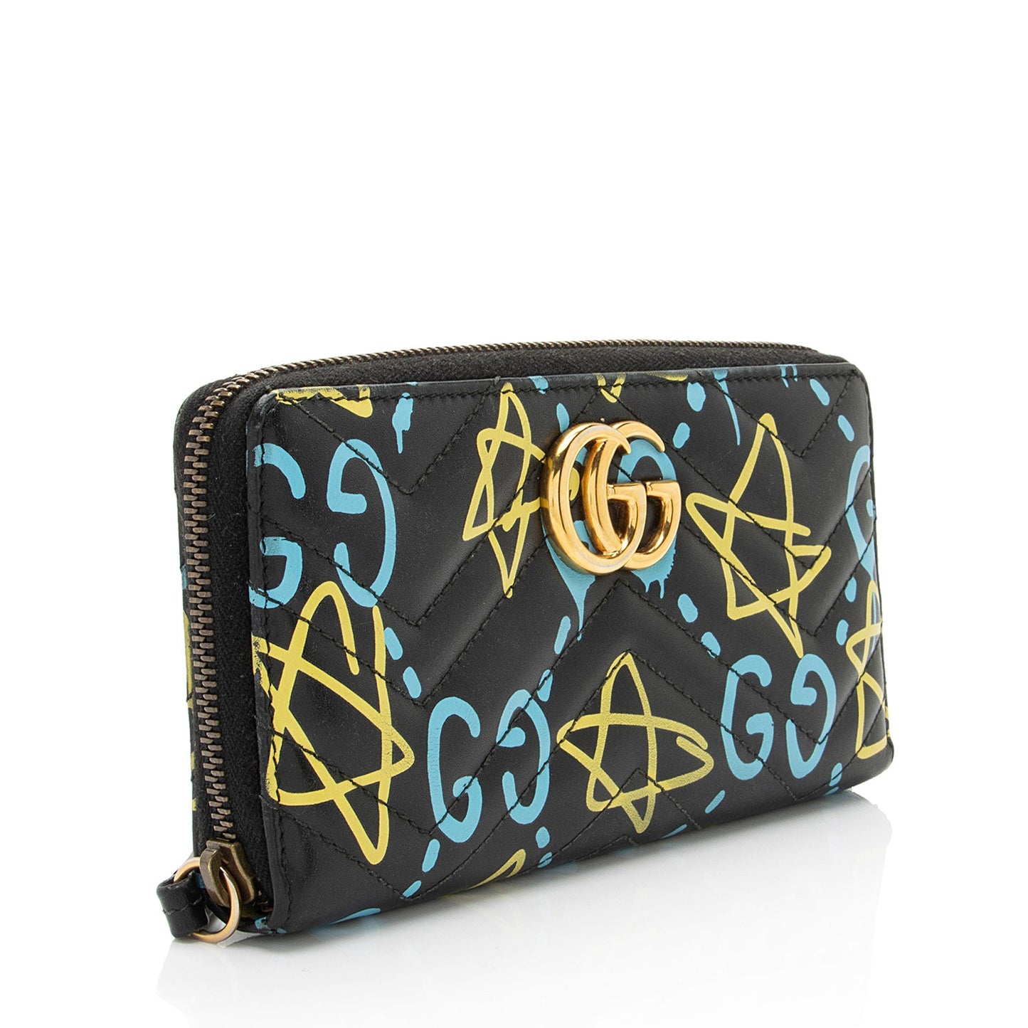 Gucci Matelasse Leather GG Marmont Ghost Zip Around Wallet