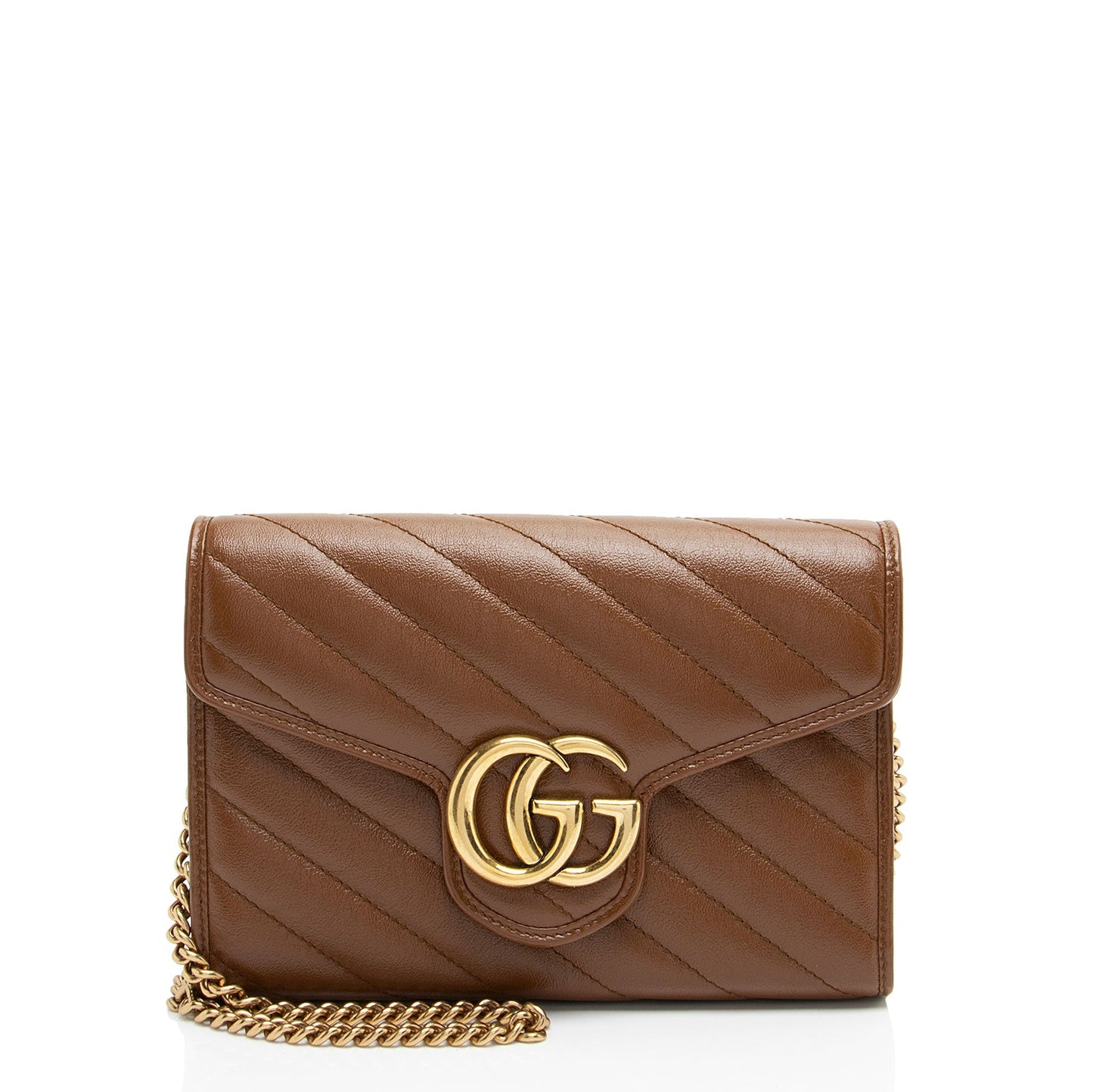Gucci Diagonal Mattelasse Leather GG Marmont Wallet on Chain