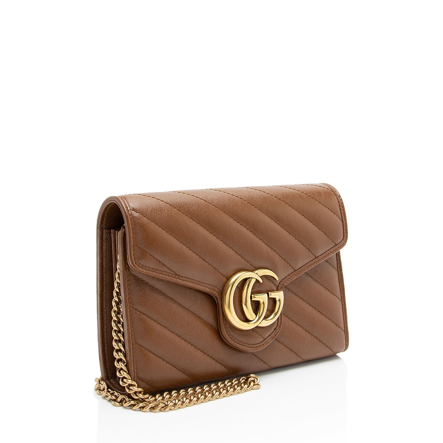 Gucci Diagonal Mattelasse Leather GG Marmont Wallet on Chain
