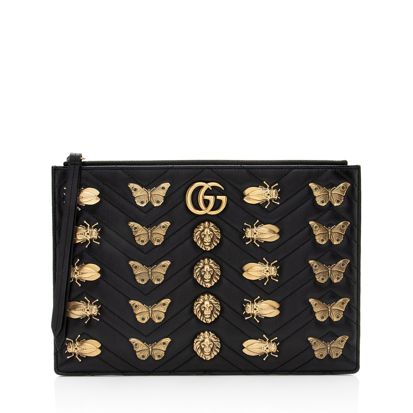 Gucci Matelasse Leather GG Marmont Animal Studs Clutch