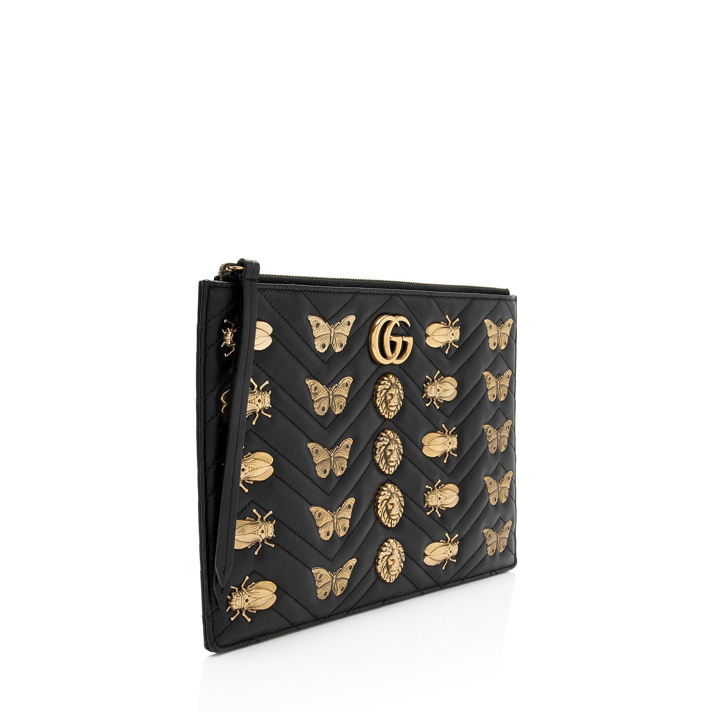 Gucci Matelasse Leather GG Marmont Animal Studs Clutch