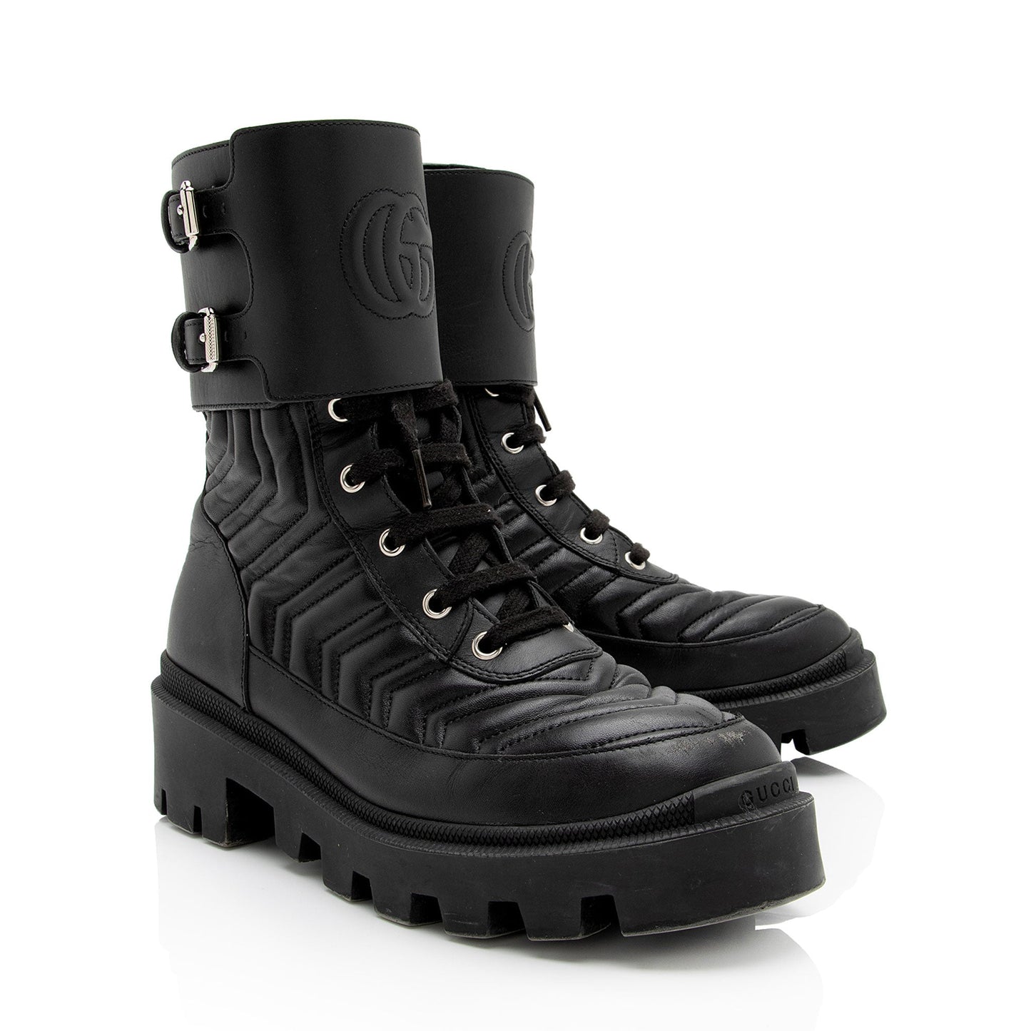 Gucci Matelasse Leather GG Marmont Charlotte Boots - Size 7.5 / 37.5 (SHF-liB5vn)
