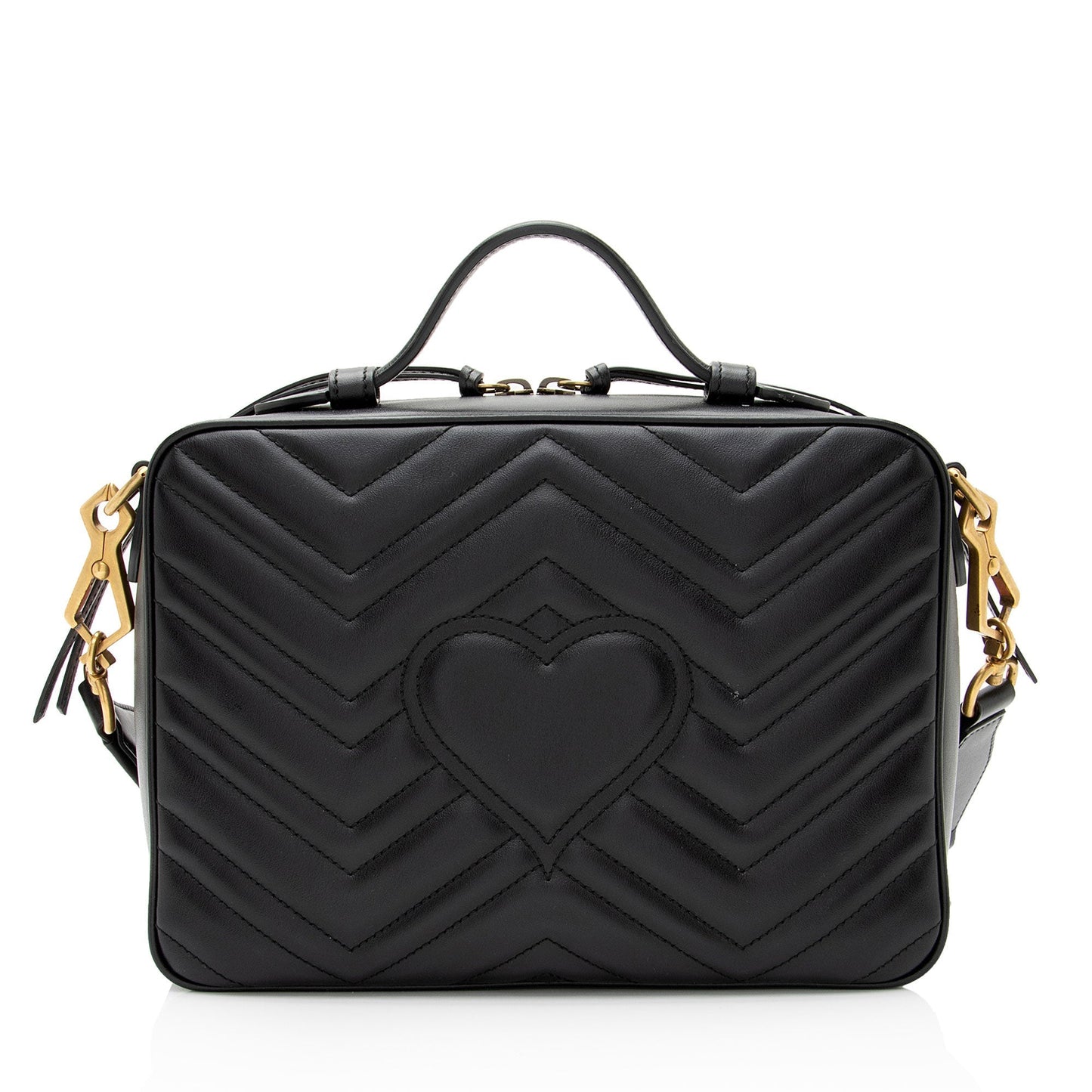 Gucci Matelasse Leather GG Marmont Top Handle Zip Around Small Shoulder Bag (SHF-wK4h1j)