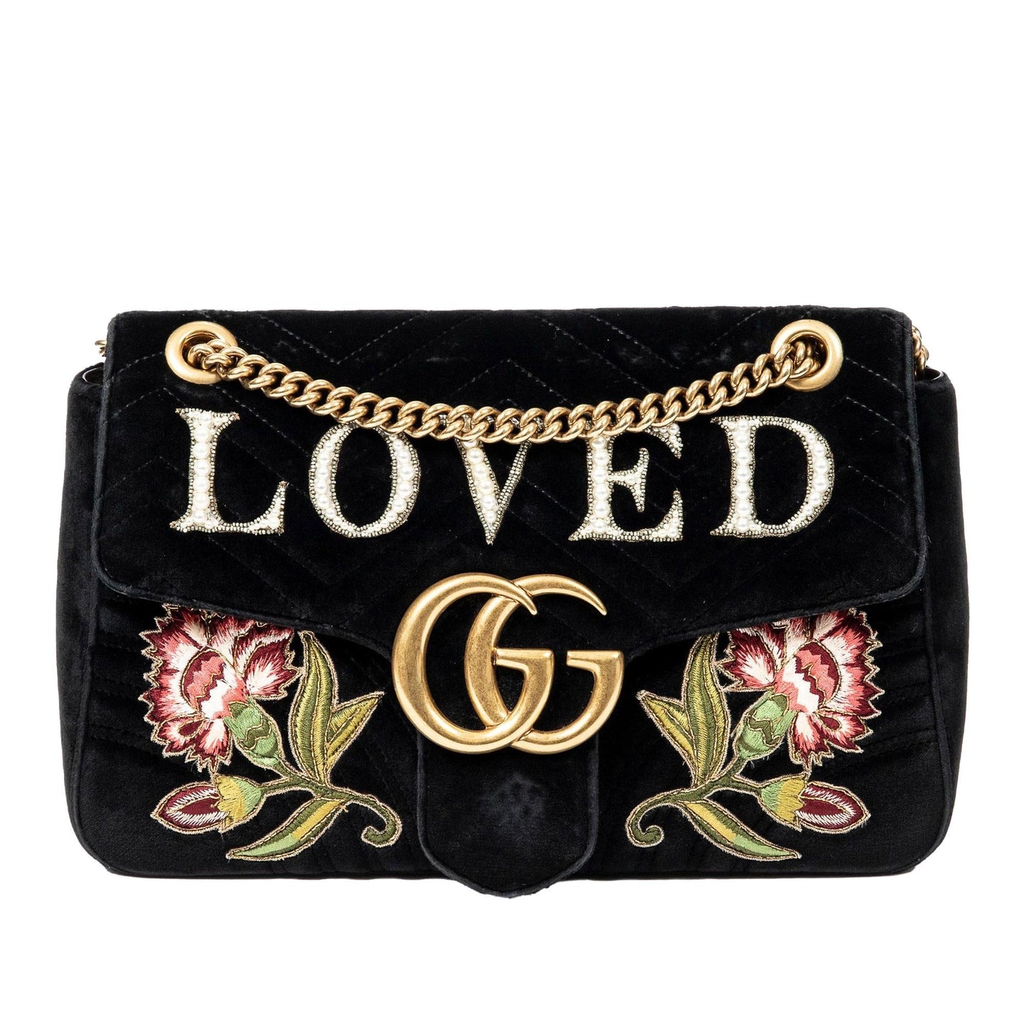 Gucci Medium GG Marmont Embroidered Matelasse Velvet Crossbody (SHG-0BOHzd)
