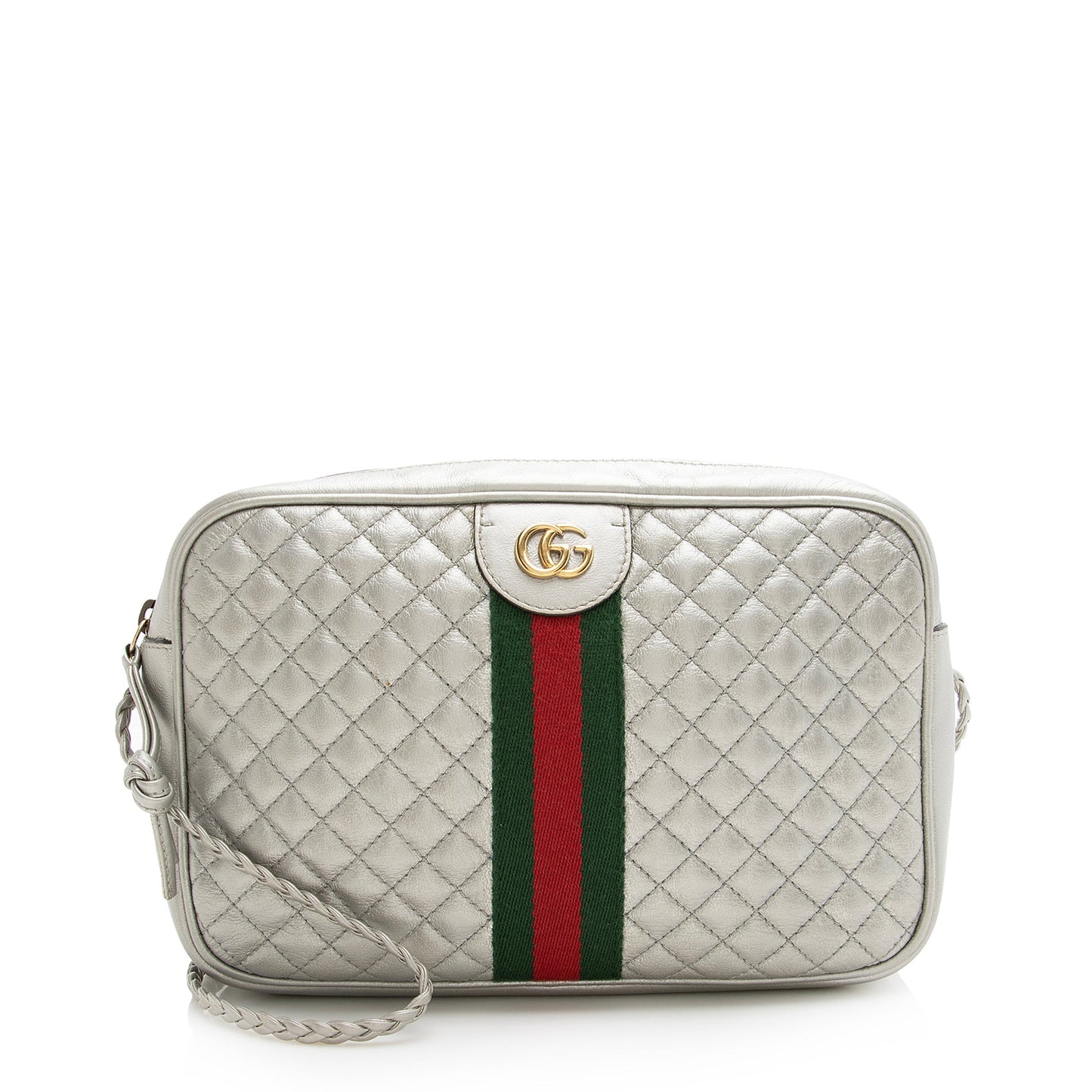 Gucci Metallic Quilted Leather Web Trapuntata Small Shoulder Bag (SHF-22451)