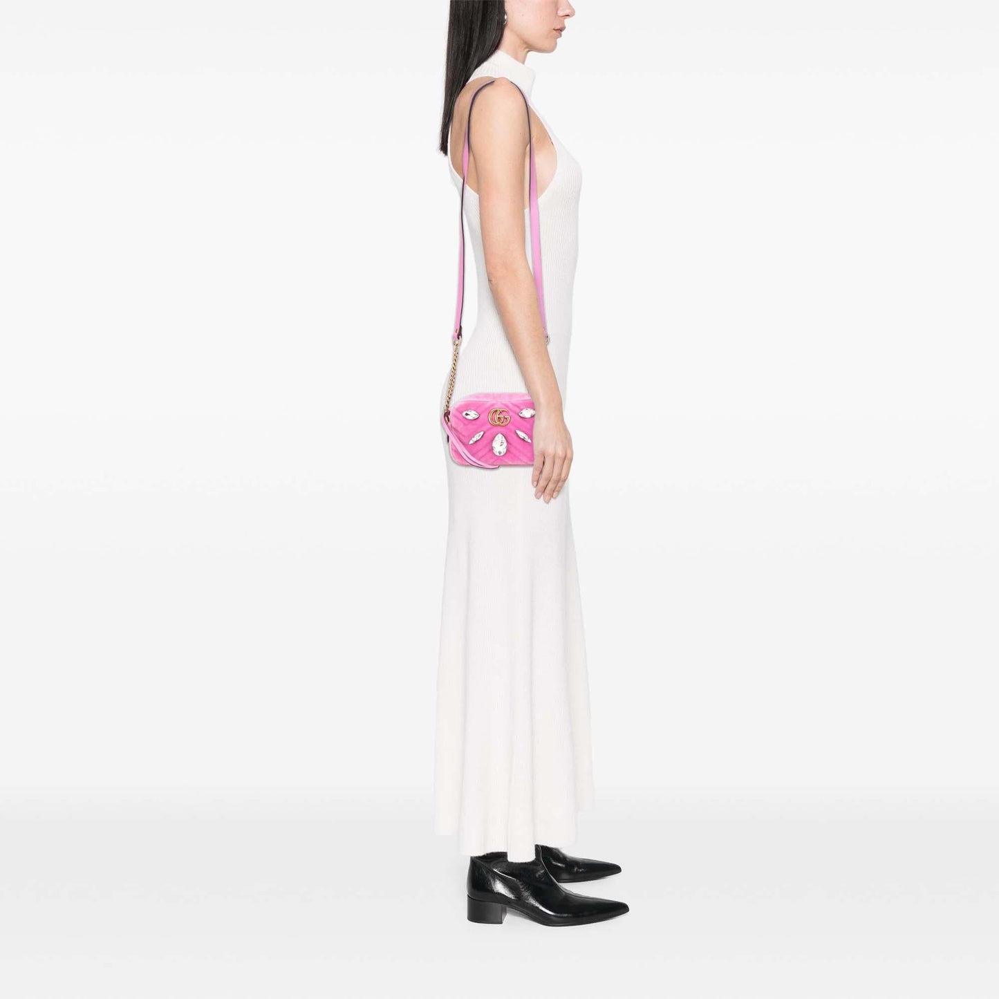 Gucci Mini GG Marmont Crystal Embellished Matelasse Velvet Crossbody